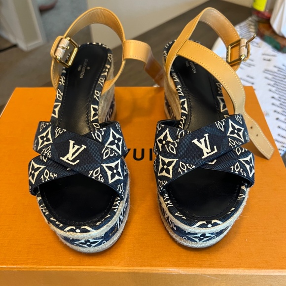 Louis Vuitton Blue Wedge Sandals - Picture 2 of 4